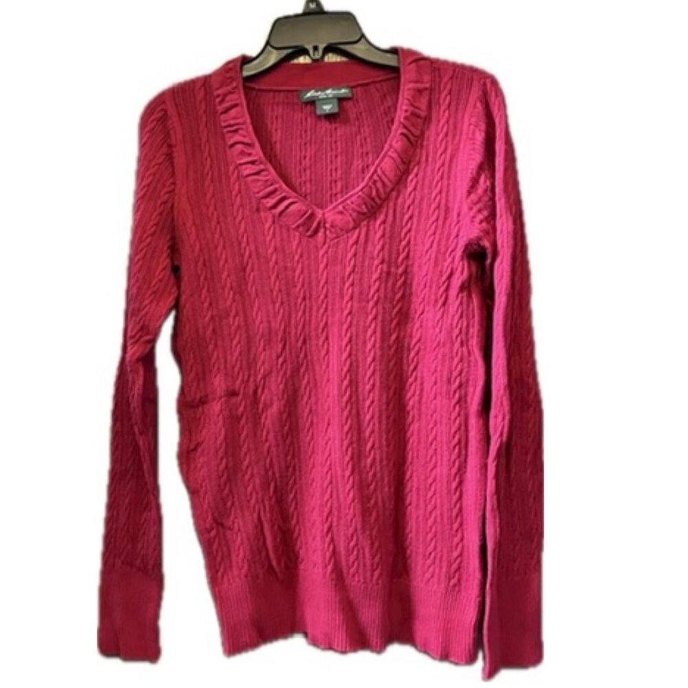 Eddie Bauer red v-neck cable knit sweater size S